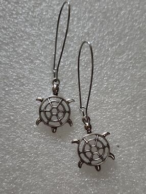 Hand Crafted Silver Turtle Wheel Drop Earrings